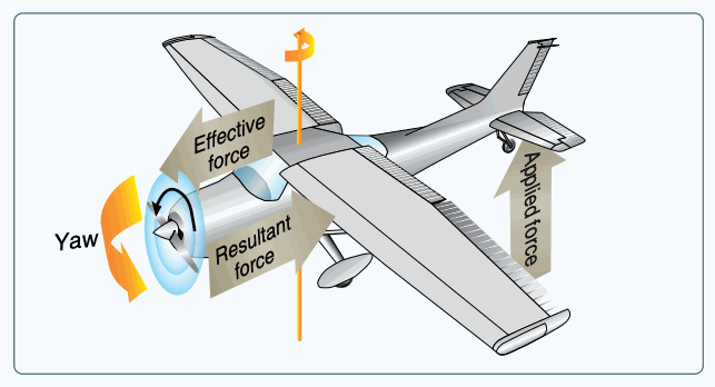 Raising tail produces gyroscopic precession.