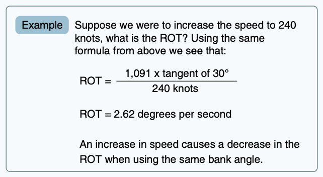 Rate of turn when increasing speed.